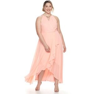 22W Chiffon High-Low Evening Gown in Melon NWT